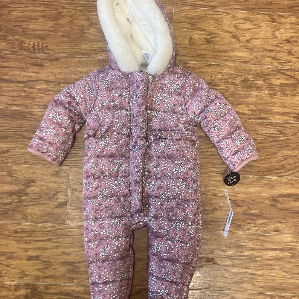 Purple Floral Hooded Baby Snowsuit